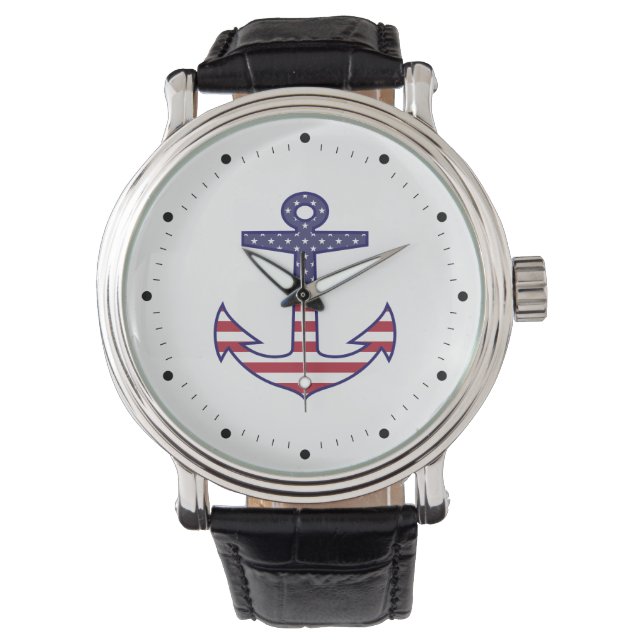 Patriotic American Flag Anchor Nautical Watch (Front)