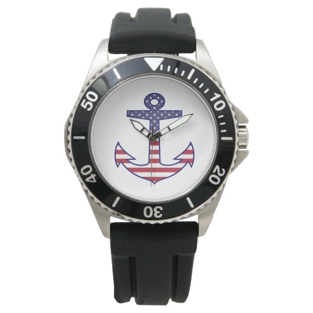Patriotic American Flag Anchor Nautical Watch (Front)