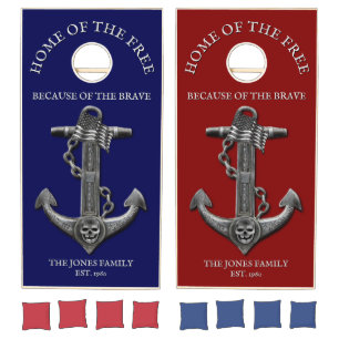 Patriotic American flag anchor pirate nautical Cornhole Set
