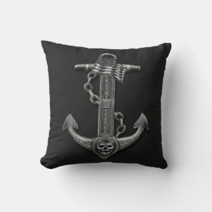 Patriotic American flag anchor pirate nautical  Throw Pillow