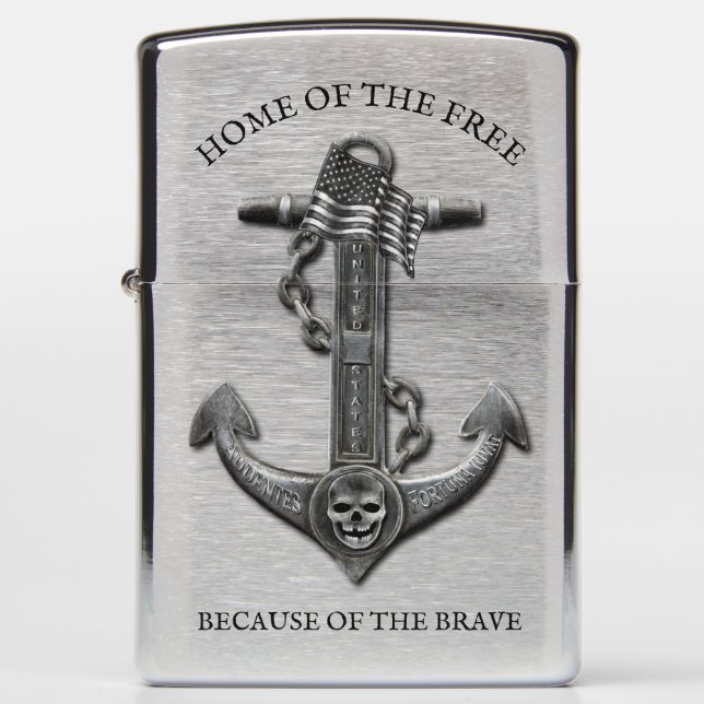 Patriotic American flag anchor pirate nautical  Zippo Lighter (Front)