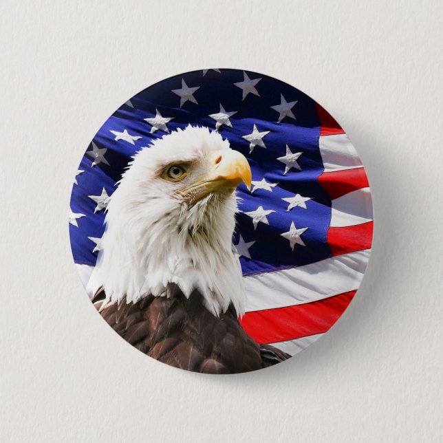 Patriotic American Flag and American Eagle  Button (Front)