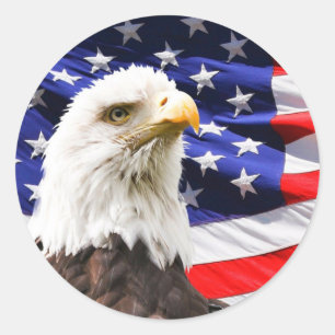 Patriotic American Flag and American Eagle Classic Round Sticker