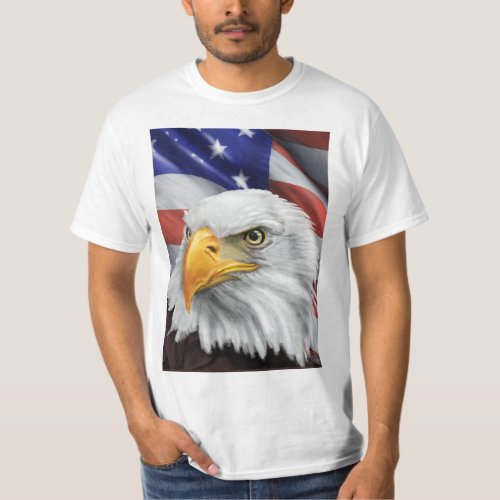 Patriotic American Flag and Bald Eagle T_Shirt