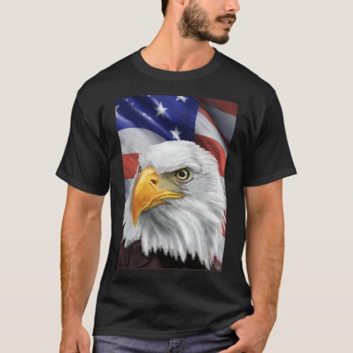 Patriotic American Flag and Bald Eagle T_Shirt