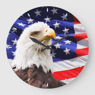 Patriotic American Flag and Bald Eagle Wall Clock