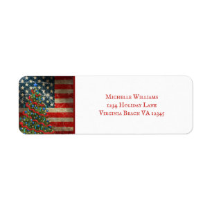 Patriotic American Flag and Christmas Tree Address Label