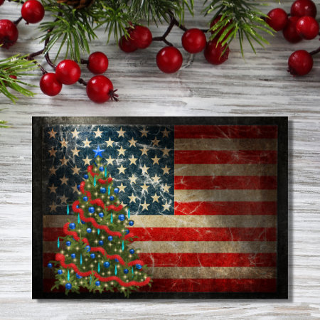 Patriotic American Flag And Christmas Tree Holiday Card
