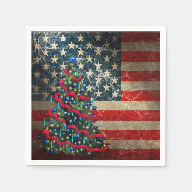 Patriotic American Flag and Christmas Tree Napkins (Front)