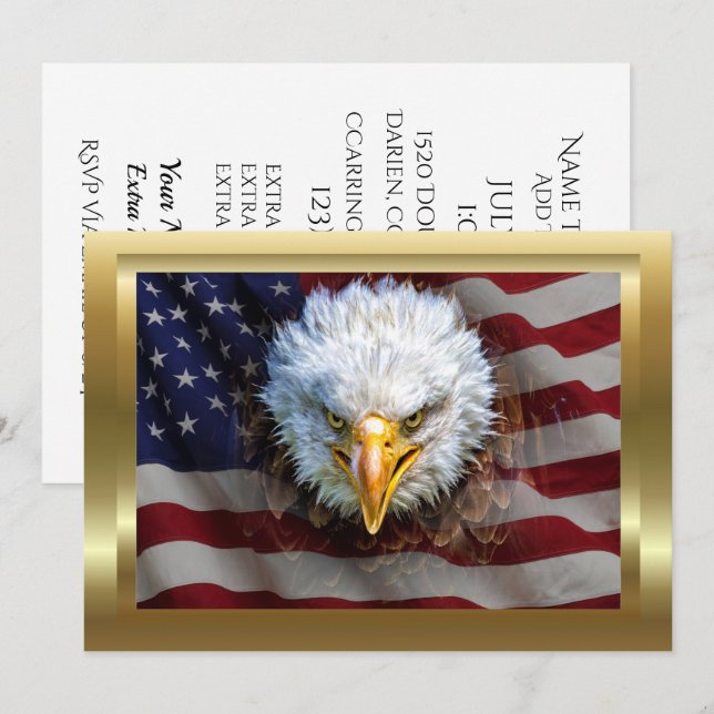 Patriotic American Flag and Eagle Invitation (Front/Back)