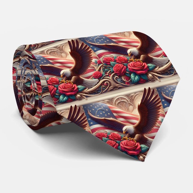 Patriotic American Flag and Eagle Neck Tie (Rolled)