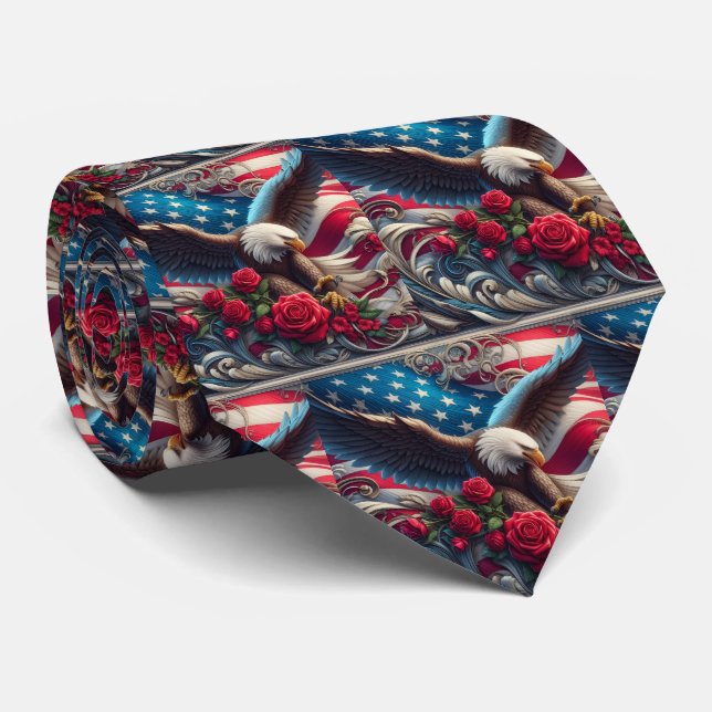 Patriotic American Flag and Eagle Neck Tie (Rolled)