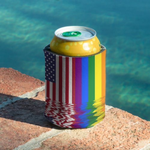 Patriotic American Flag and LGBTQ Flag Can Cooler