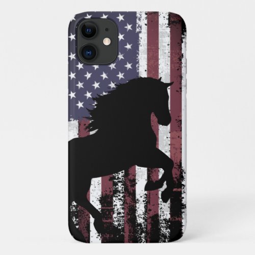 Patriotic American Flag and Silhouette Horse iPhone 11 Case