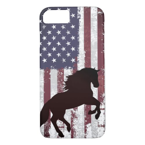 Patriotic American Flag and Silhouette Horse iPhone 87 Case