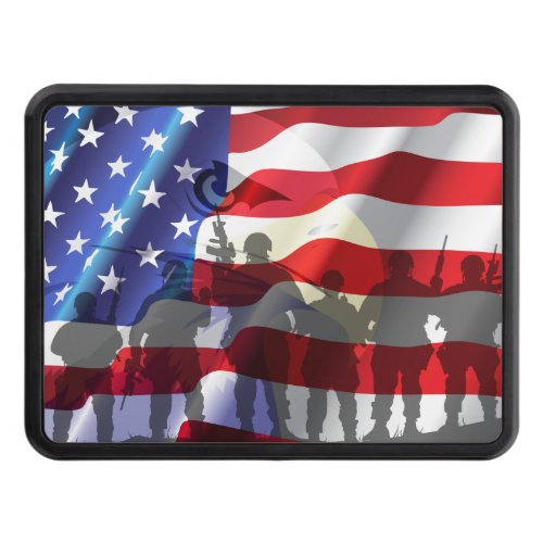 Patriotic American flag and soldiers Trailer Hitch Cover