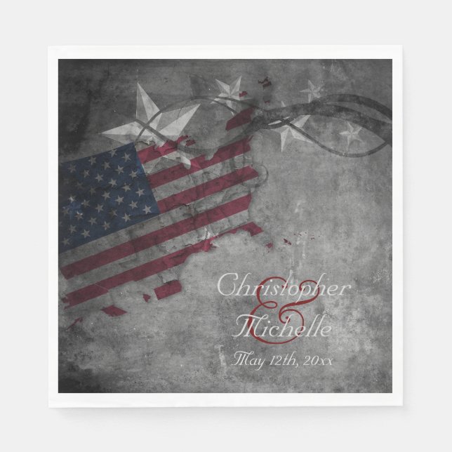 Patriotic American Flag and Stars Wedding Napkins (Front)