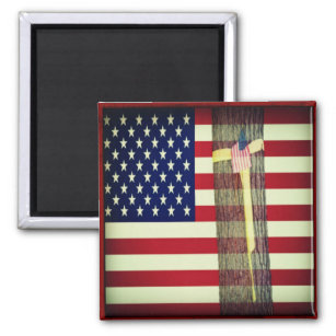 Patriotic American Flag and Yellow Ribbon Magnet
