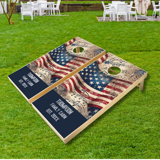 Patriotic American Flag Anthem Red White Blue  Cornhole Set (Creator Uploaded)