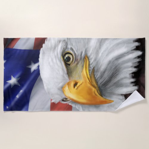Patriotic American Flag Bald Eagle Beach Towel