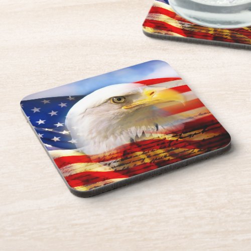 Patriotic American Flag Bald Eagle  Beverage Coaster
