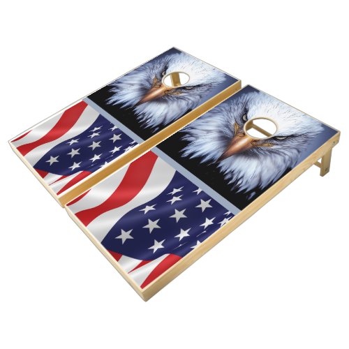 Patriotic American Flag Bald Eagle Cornhole Set