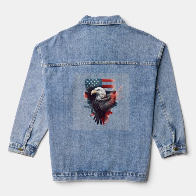 Patriotic American flag Bald Eagle Denim Jacket (Back)