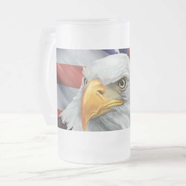 Patriotic American Flag Bald Eagle Glass Mug (Front Left)
