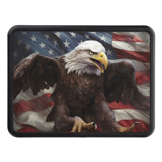 Patriotic American flag bald eagle Hitch Cover (Front)
