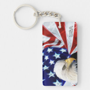 Patriotic American Flag & Bald Eagle Keychain