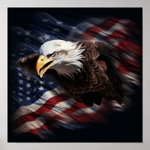 Patriotic American flag bald eagle print