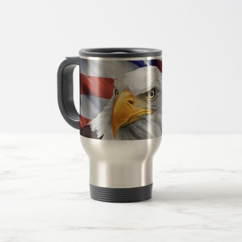 Patriotic American Flag Bald Eagle Travel Mug