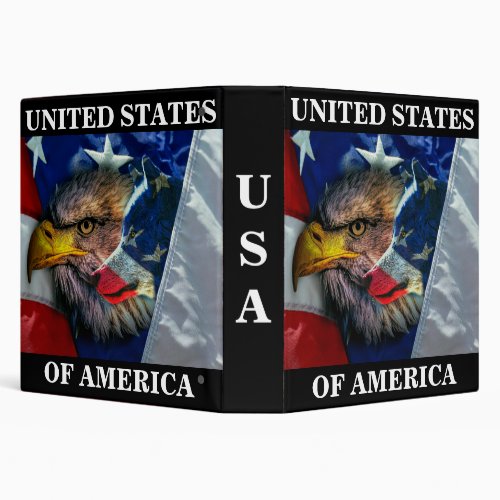 Patriotic American Flag Bald Eagle Wolf 3 Ring Binder