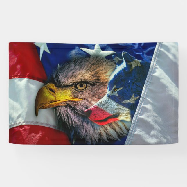 Patriotic American Flag Bald Eagle Wolf Banner (Horizontal)