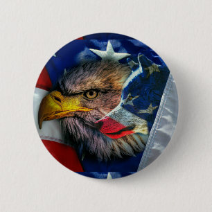 Patriotic American Flag Bald Eagle Wolf Button