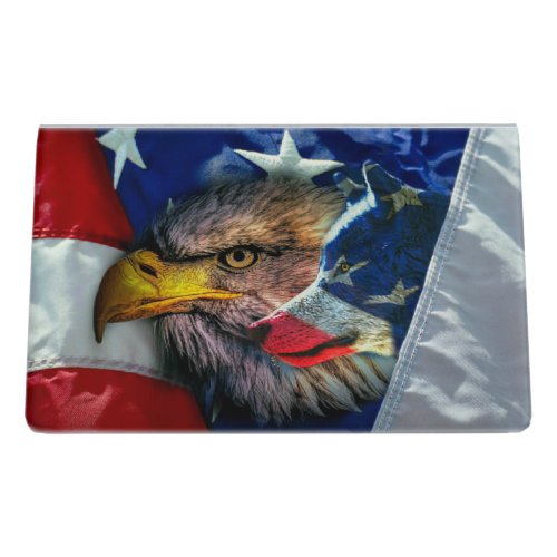 Patriotic American Flag Bald Eagle Wolf Desk Business Card Holder