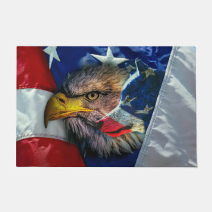 Patriotic American Flag Bald Eagle Wolf Doormat