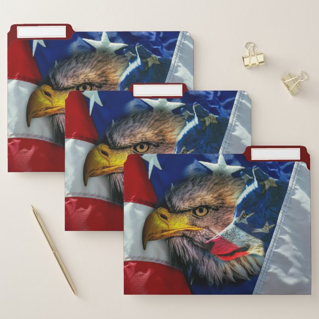 Patriotic American Flag Bald Eagle Wolf File Folder (Set)
