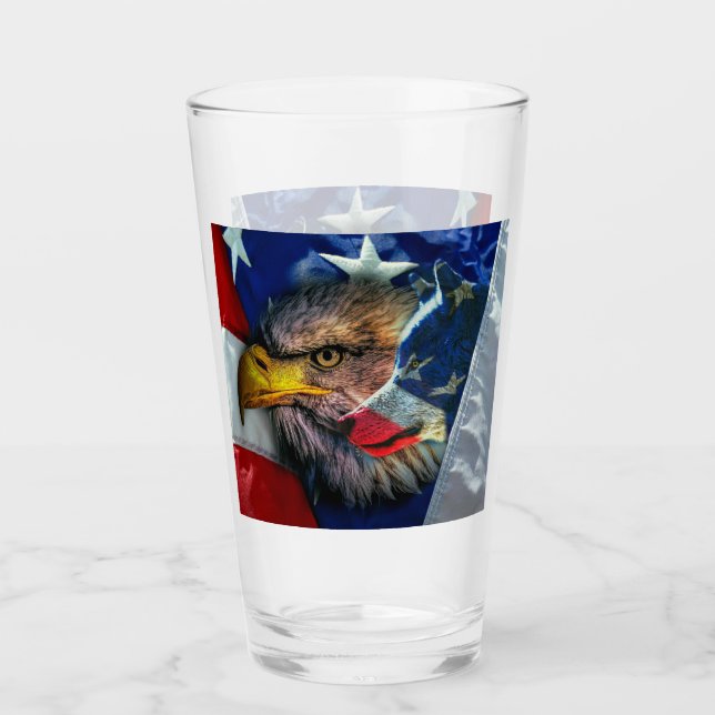 Patriotic American Flag Bald Eagle Wolf Glass (Front)