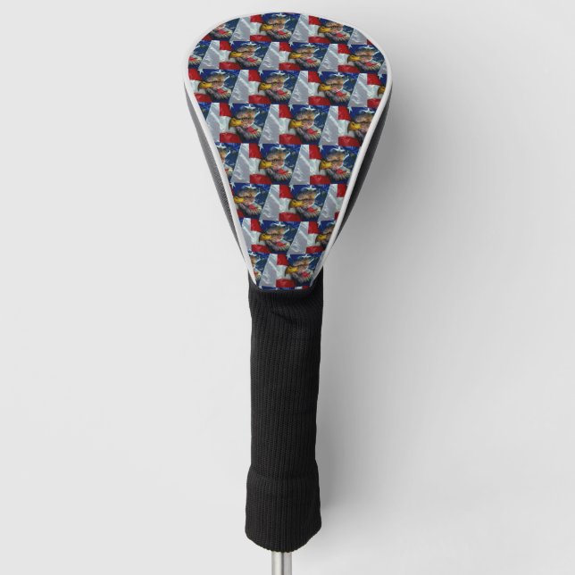 Patriotic American Flag Bald Eagle Wolf Golf Head Cover (Front)