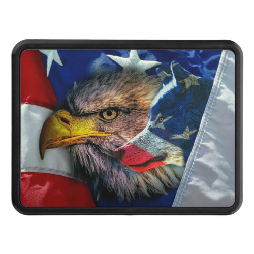 Patriotic American Flag Bald Eagle Wolf Hitch Cover