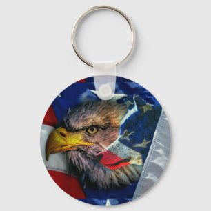 Patriotic American Flag Bald Eagle Wolf Keychain