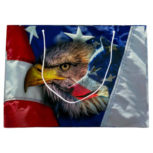 Patriotic American Flag Bald Eagle Wolf Large Gift Bag