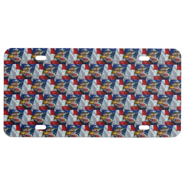 Patriotic American Flag Bald Eagle Wolf License Plate (Front)
