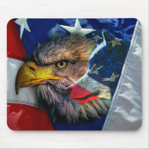 Patriotic American Flag Bald Eagle Wolf Mouse Pad