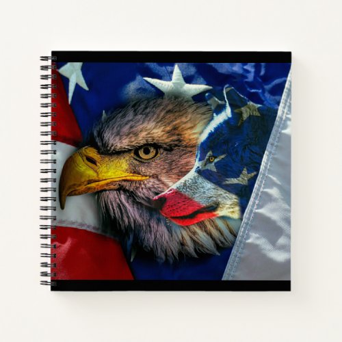 Patriotic American Flag Bald Eagle Wolf Notebook