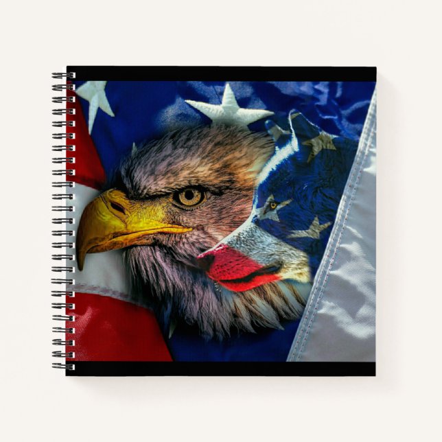 Patriotic American Flag Bald Eagle Wolf Notebook (Front)