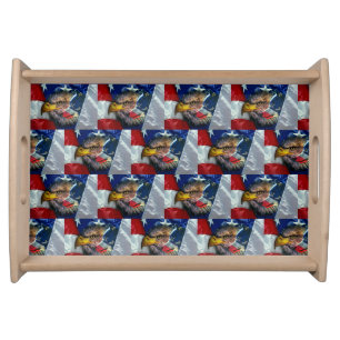 Patriotic American Flag Bald Eagle Wolf Serving Tray
