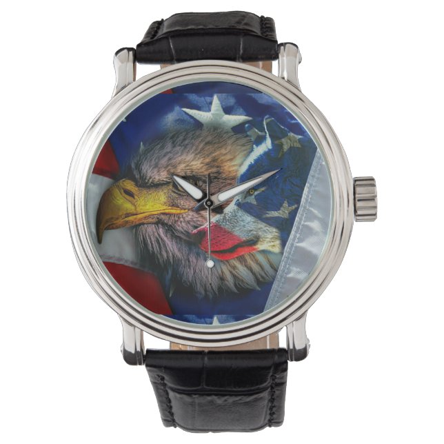 Patriotic American Flag Bald Eagle Wolf Watch (Front)