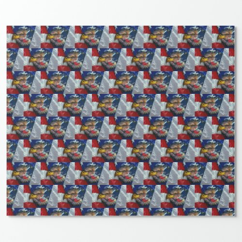 Patriotic American Flag Bald Eagle Wolf Wrapping Paper